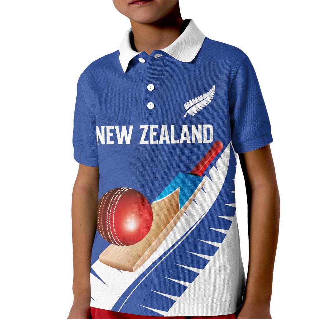 Custom New Zealand Cricket Kid Polo Shirt Kiwi Birds Haka Dance Blue Fern Sporty Style LT03 Kid Blue - Polynesian Pride