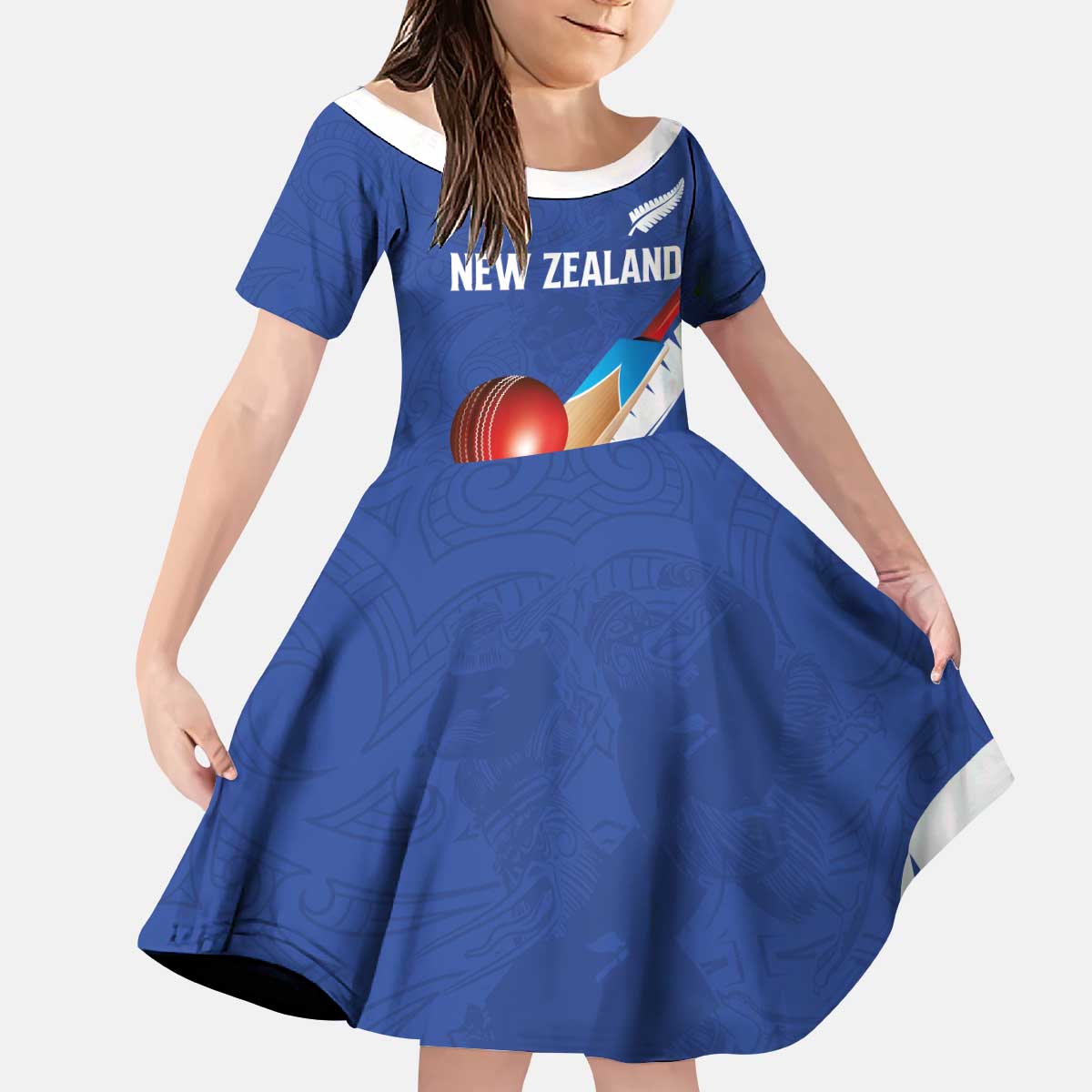 Custom New Zealand Cricket Kid Short Sleeve Dress Kiwi Birds Haka Dance Blue Fern Sporty Style LT03 KID Blue - Polynesian Pride
