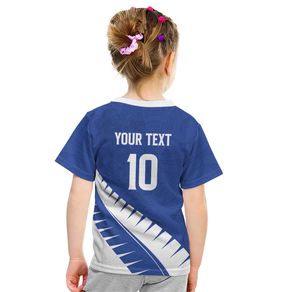 Custom New Zealand Cricket Kid T Shirt Kiwi Birds Haka Dance Blue Fern Sporty Style LT03 - Polynesian Pride