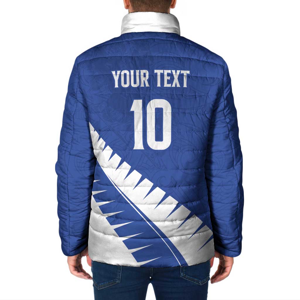 Custom New Zealand Cricket Padded Jacket Kiwi Birds Haka Dance Blue Fern Sporty Style