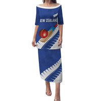 Custom New Zealand Cricket Puletasi Kiwi Birds Haka Dance Blue Fern Sporty Style LT03 Long Dress Blue - Polynesian Pride