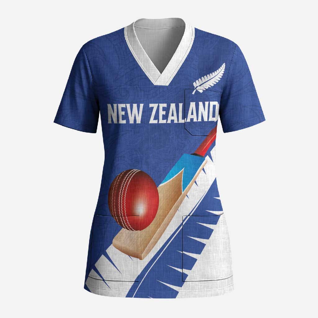 Custom New Zealand Cricket Scrub Top Kiwi Birds Haka Dance Blue Fern Sporty Style LT03 Adult Blue - Polynesian Pride