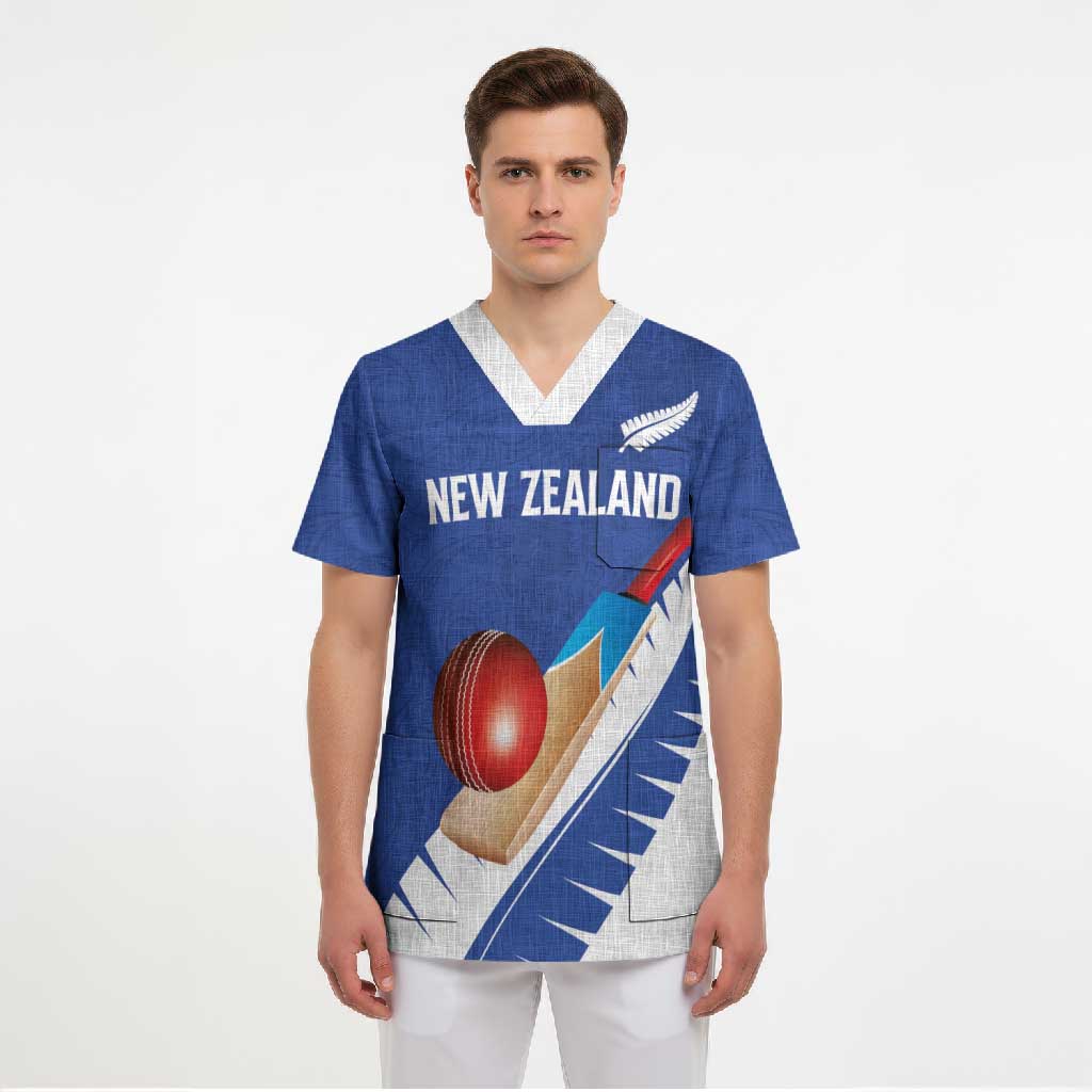 Custom New Zealand Cricket Scrub Top Kiwi Birds Haka Dance Blue Fern Sporty Style LT03 - Polynesian Pride