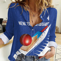 Custom New Zealand Cricket Women Casual Shirt Kiwi Birds Haka Dance Blue Fern Sporty Style LT03 Female Blue - Polynesian Pride