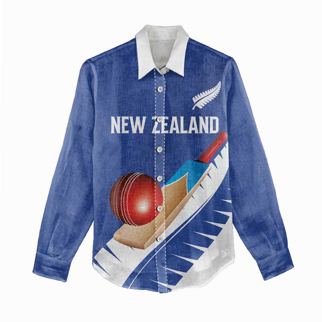Custom New Zealand Cricket Women Casual Shirt Kiwi Birds Haka Dance Blue Fern Sporty Style LT03 - Polynesian Pride