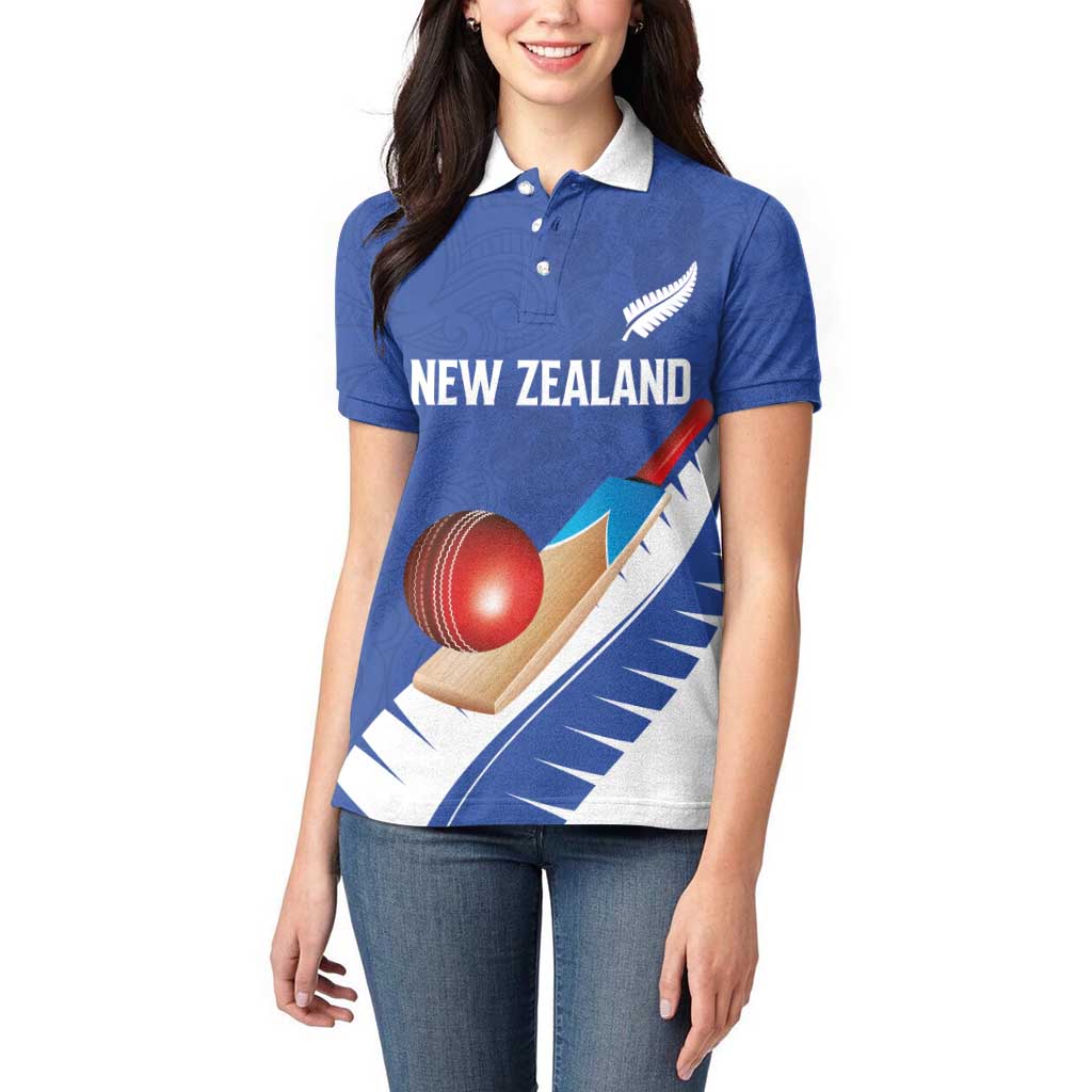Custom New Zealand Cricket Women Polo Shirt Kiwi Birds Haka Dance Blue Fern Sporty Style LT03 - Polynesian Pride
