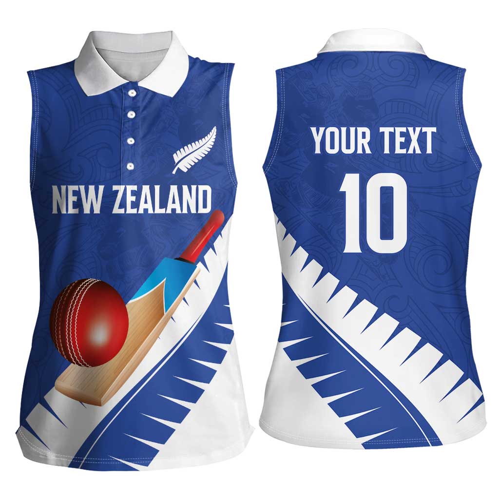 Custom New Zealand Cricket Women Sleeveless Polo Shirt Kiwi Birds Haka Dance Blue Fern Sporty Style LT03 - Polynesian Pride