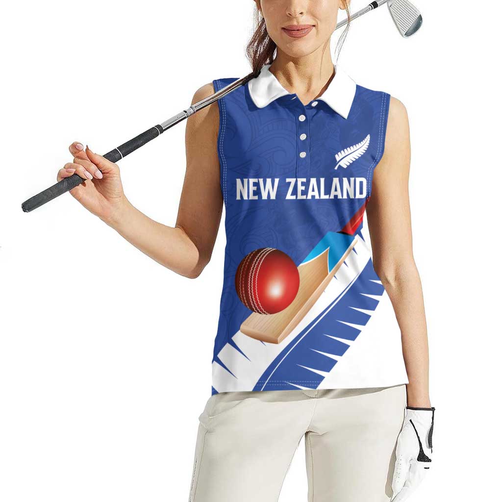Custom New Zealand Cricket Women Sleeveless Polo Shirt Kiwi Birds Haka Dance Blue Fern Sporty Style LT03 - Polynesian Pride