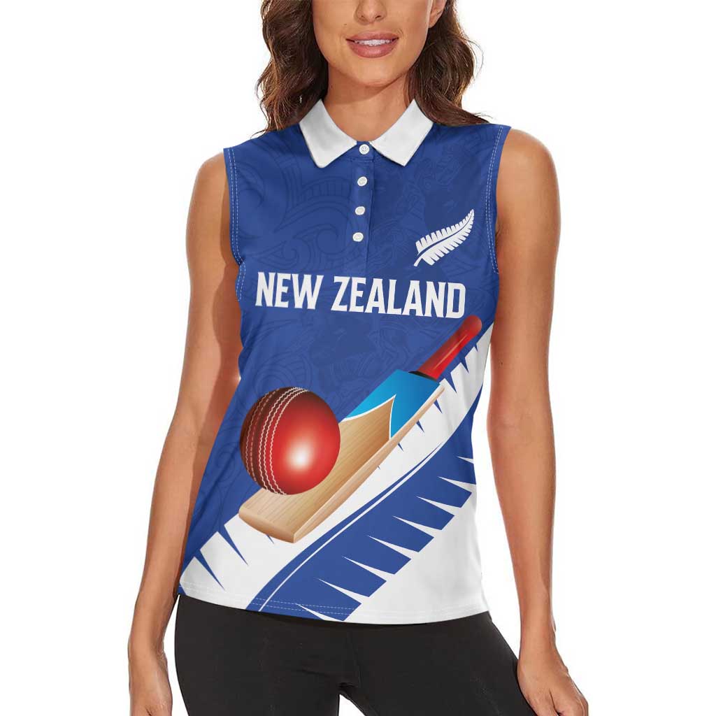 Custom New Zealand Cricket Women Sleeveless Polo Shirt Kiwi Birds Haka Dance Blue Fern Sporty Style LT03 - Polynesian Pride