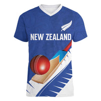 Custom New Zealand Cricket Women V-Neck T-Shirt Kiwi Birds Haka Dance Blue Fern Sporty Style LT03 Female Blue - Polynesian Pride