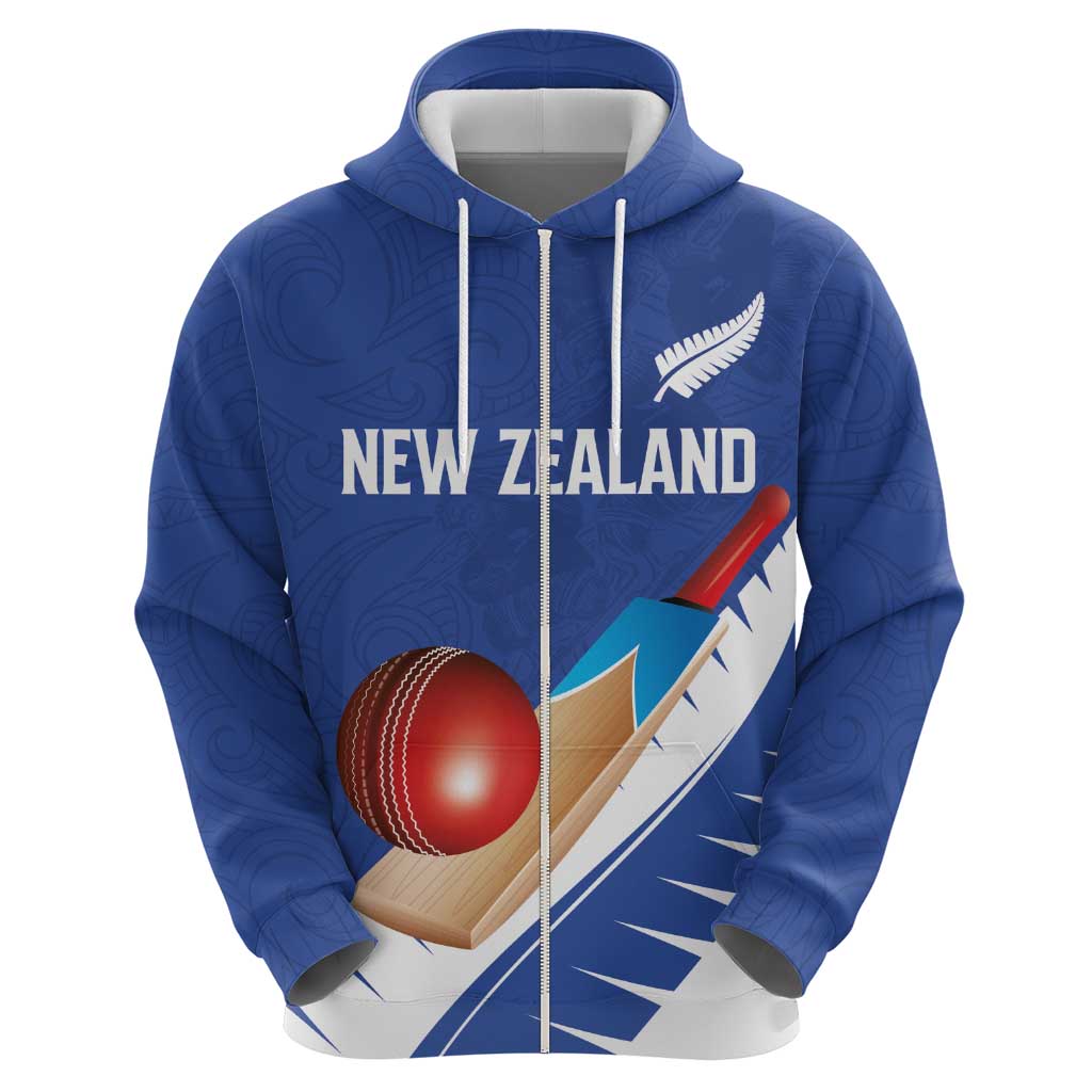 Custom New Zealand Cricket Zip Hoodie Kiwi Birds Haka Dance Blue Fern Sporty Style LT03 - Polynesian Pride