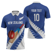 Custom New Zealand Cricket Zipper Polo Shirt Kiwi Birds Haka Dance Blue Fern Sporty Style LT03 - Polynesian Pride