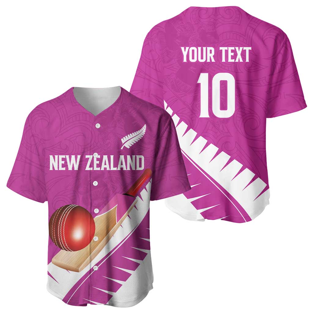 Custom New Zealand Cricket Baseball Jersey Kiwi Birds Haka Dance Pink Fern Sporty Style LT03 - Polynesian Pride