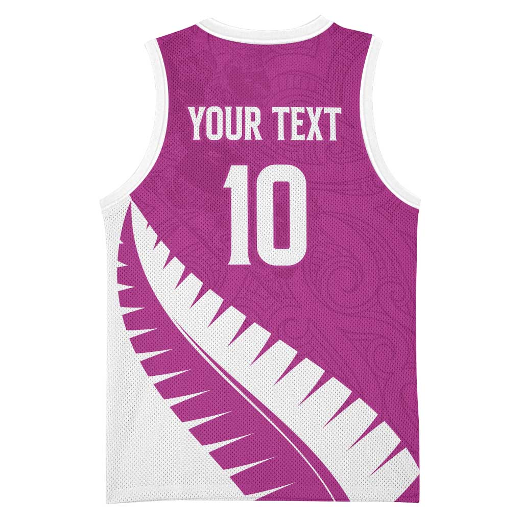 Custom New Zealand Cricket Basketball Jersey Kiwi Birds Haka Dance Pink Fern Sporty Style LT03 - Polynesian Pride