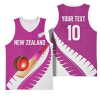 Custom New Zealand Cricket Basketball Jersey Kiwi Birds Haka Dance Pink Fern Sporty Style LT03 - Polynesian Pride
