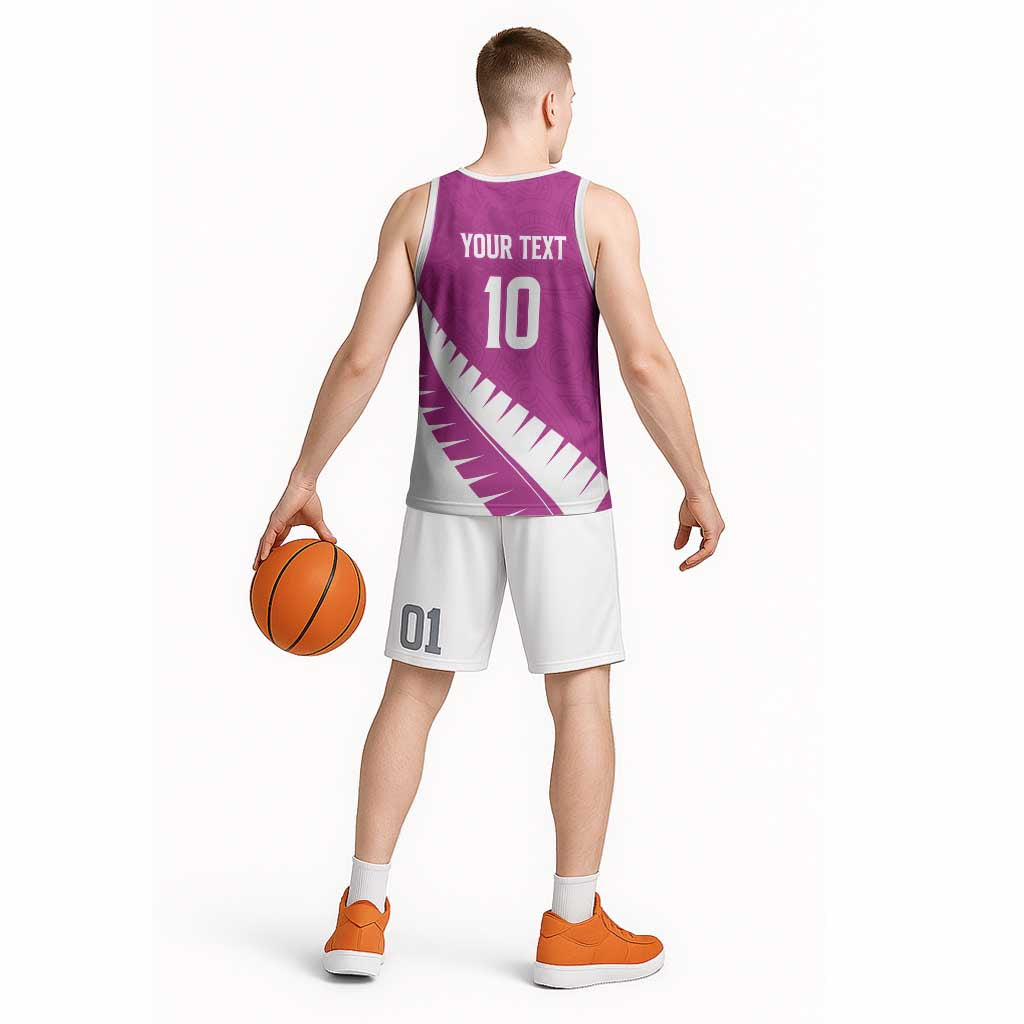 Custom New Zealand Cricket Basketball Jersey Kiwi Birds Haka Dance Pink Fern Sporty Style LT03 - Polynesian Pride