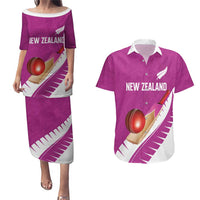 Custom New Zealand Cricket Couples Matching Puletasi and Hawaiian Shirt Kiwi Birds Haka Dance Pink Fern Sporty Style LT03 Pink - Polynesian Pride
