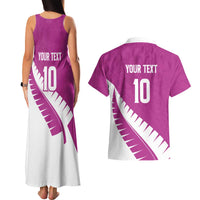 Custom New Zealand Cricket Couples Matching Tank Maxi Dress and Hawaiian Shirt Kiwi Birds Haka Dance Pink Fern Sporty Style LT03 - Polynesian Pride