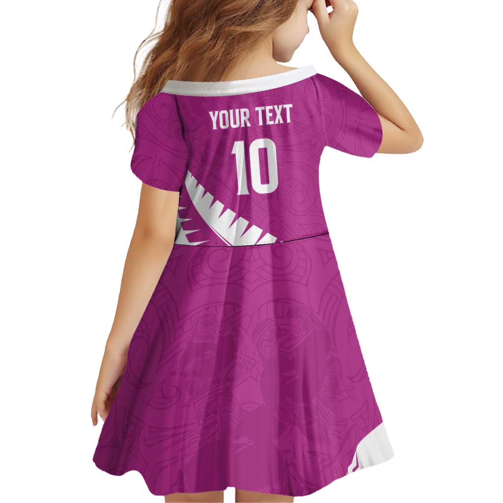 Custom New Zealand Cricket Family Matching Off The Shoulder Long Sleeve Dress and Hawaiian Shirt Kiwi Birds Haka Dance Pink Fern Sporty Style LT03 - Polynesian Pride