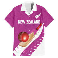 Custom New Zealand Cricket Family Matching Off Shoulder Maxi Dress and Hawaiian Shirt Kiwi Birds Haka Dance Pink Fern Sporty Style LT03 Dad's Shirt - Short Sleeve Pink - Polynesian Pride
