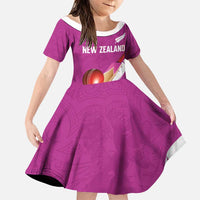 Custom New Zealand Cricket Family Matching Tank Maxi Dress and Hawaiian Shirt Kiwi Birds Haka Dance Pink Fern Sporty Style LT03 Daughter's Dress Pink - Polynesian Pride