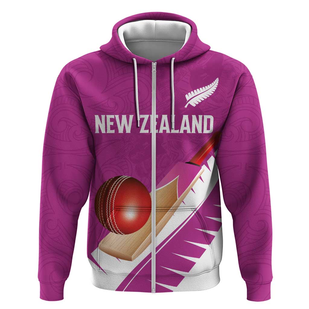Custom New Zealand Cricket Hoodie Kiwi Birds Haka Dance Pink Fern Sporty Style LT03 Zip Hoodie Pink - Polynesian Pride