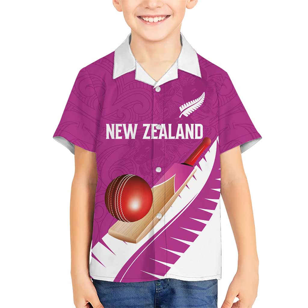 Custom New Zealand Cricket Kid Hawaiian Shirt Kiwi Birds Haka Dance Pink Fern Sporty Style LT03 Kid Pink - Polynesian Pride