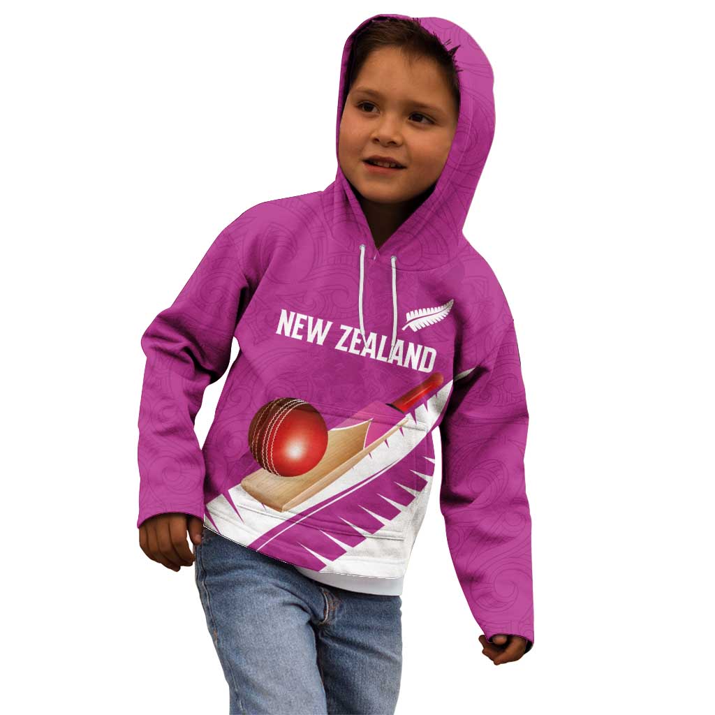 Custom New Zealand Cricket Kid Hoodie Kiwi Birds Haka Dance Pink Fern Sporty Style LT03 - Polynesian Pride