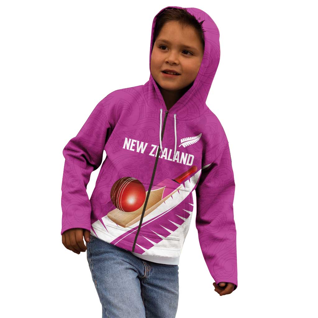 Custom New Zealand Cricket Kid Hoodie Kiwi Birds Haka Dance Pink Fern Sporty Style LT03 - Polynesian Pride