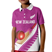 Custom New Zealand Cricket Kid Polo Shirt Kiwi Birds Haka Dance Pink Fern Sporty Style LT03 Kid Pink - Polynesian Pride