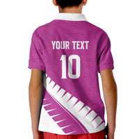 Custom New Zealand Cricket Kid Polo Shirt Kiwi Birds Haka Dance Pink Fern Sporty Style LT03 - Polynesian Pride