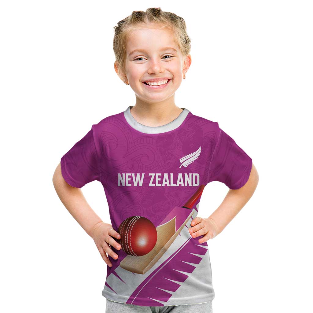 Custom New Zealand Cricket Kid T Shirt Kiwi Birds Haka Dance Pink Fern Sporty Style LT03 Pink - Polynesian Pride