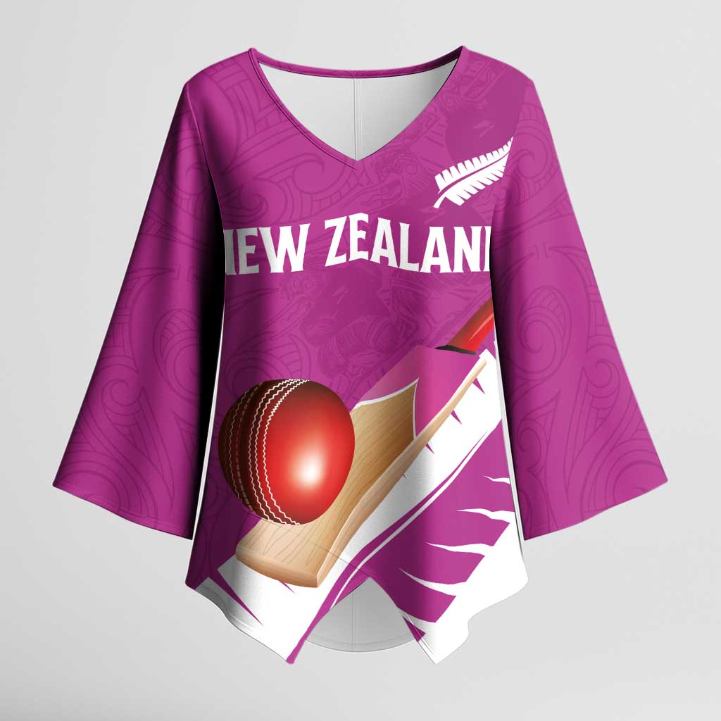 Custom New Zealand Cricket Kimono Sleeve Blouse Kiwi Birds Haka Dance Pink Fern Sporty Style LT03 Female Pink - Polynesian Pride
