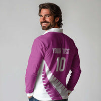 Custom New Zealand Cricket Long Sleeve Polo Shirt Kiwi Birds Haka Dance Pink Fern Sporty Style LT03 - Polynesian Pride
