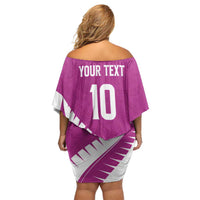 Custom New Zealand Cricket Off Shoulder Short Dress Kiwi Birds Haka Dance Pink Fern Sporty Style LT03 - Polynesian Pride