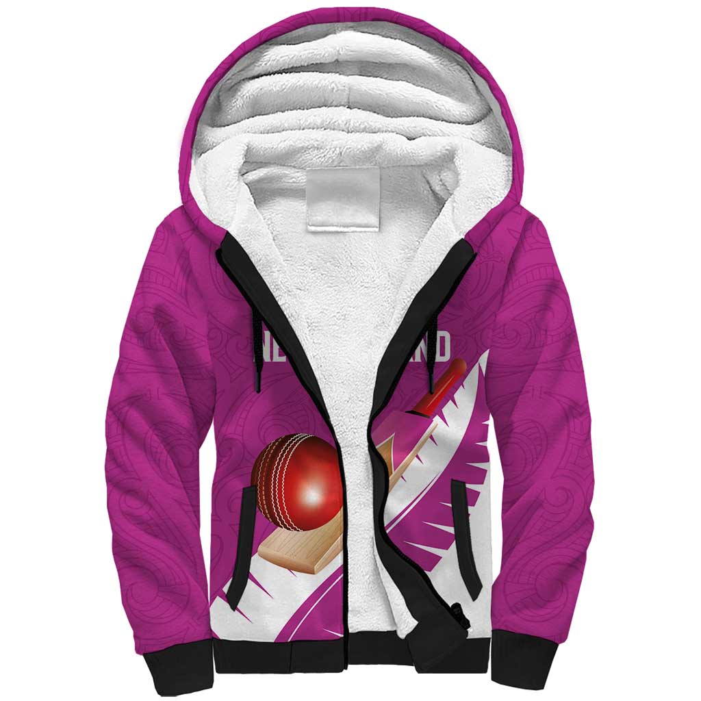 Custom New Zealand Cricket Sherpa Hoodie Kiwi Birds Haka Dance Pink Fern Sporty Style