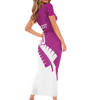 Custom New Zealand Cricket Short Sleeve Bodycon Dress Kiwi Birds Haka Dance Pink Fern Sporty Style LT03 - Polynesian Pride