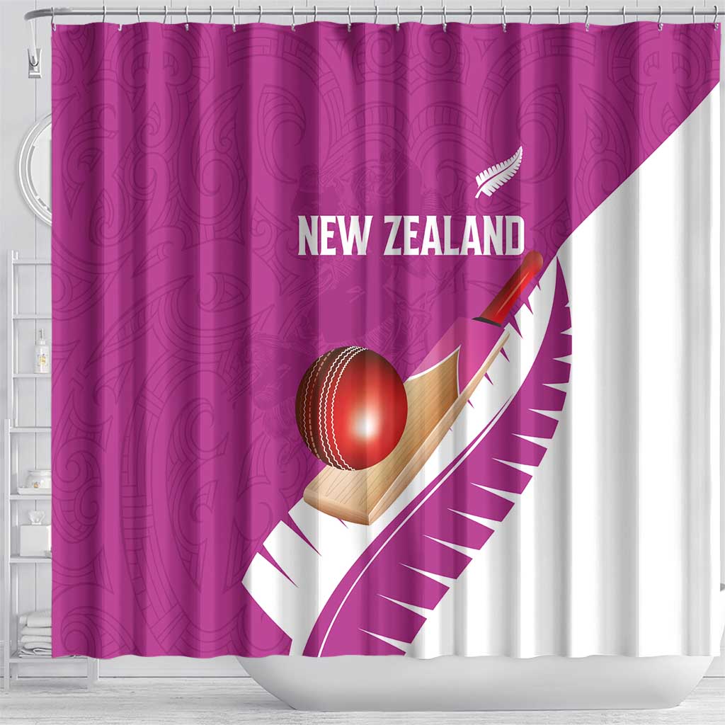 New Zealand Cricket Shower Curtain Kiwi Birds Haka Dance Pink Fern Sporty Style LT03 - Polynesian Pride