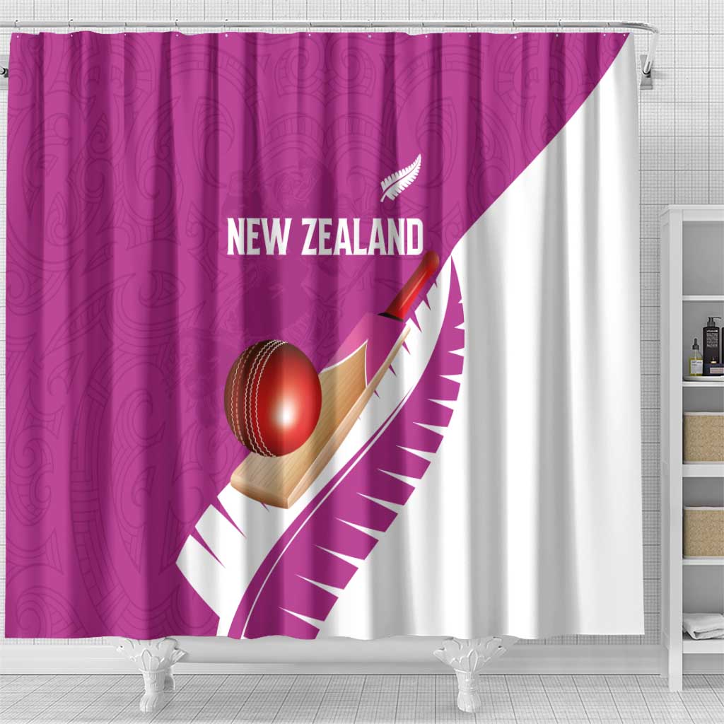 New Zealand Cricket Shower Curtain Kiwi Birds Haka Dance Pink Fern Sporty Style LT03 - Polynesian Pride