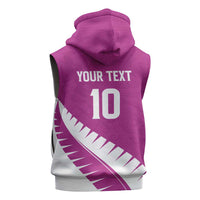 Custom New Zealand Cricket Sleeveless Hoodie Kiwi Birds Haka Dance Pink Fern Sporty Style LT03 - Polynesian Pride