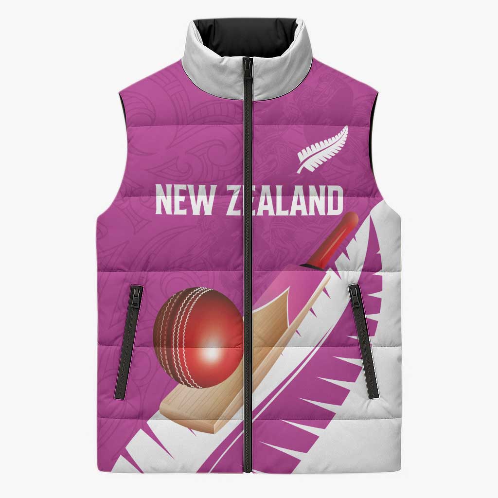 Custom New Zealand Cricket Sleeveless Puffer Jacket Kiwi Birds Haka Dance Pink Fern Sporty Style LT03 Unisex Pink - Polynesian Pride
