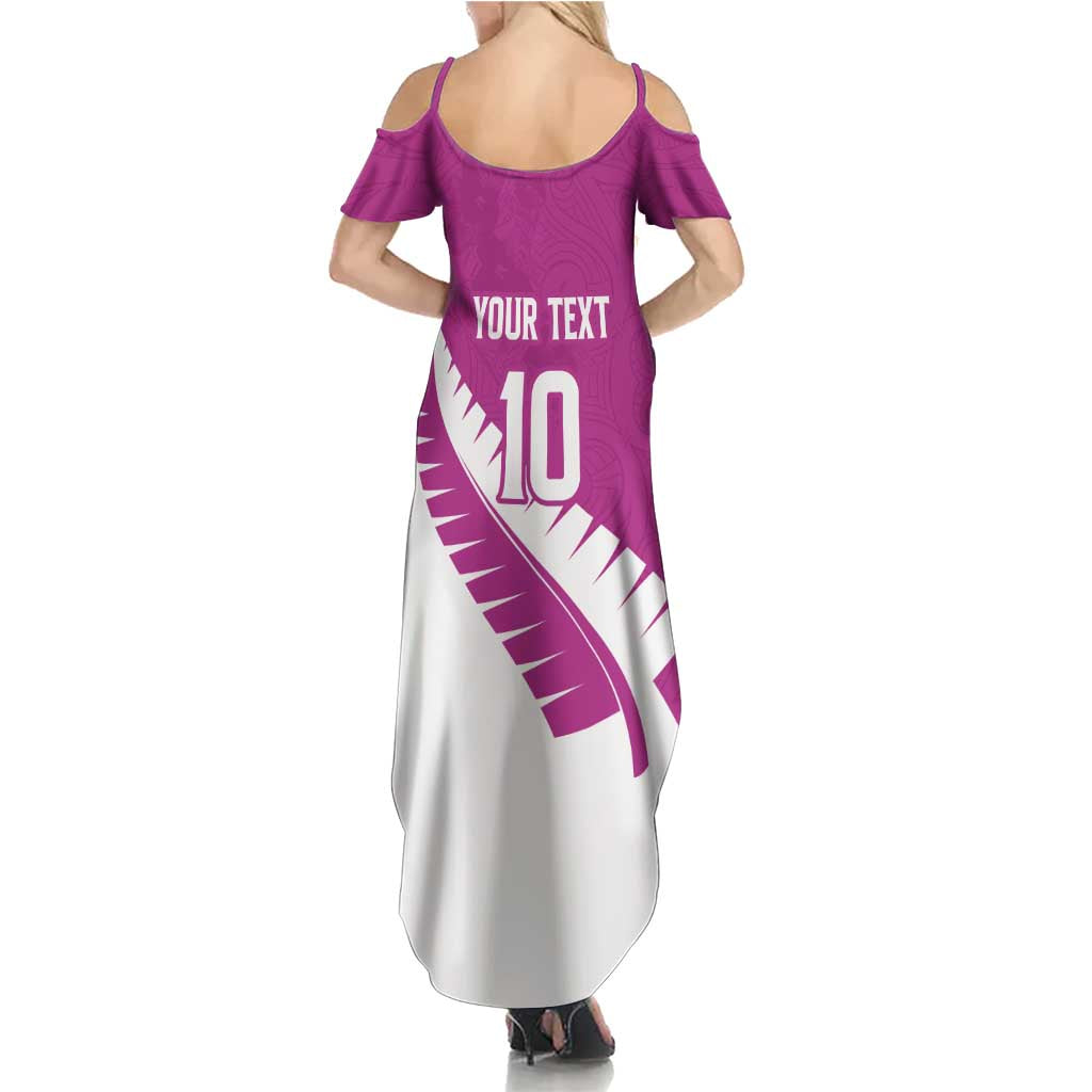 Custom New Zealand Cricket Summer Maxi Dress Kiwi Birds Haka Dance Pink Fern Sporty Style LT03 - Polynesian Pride
