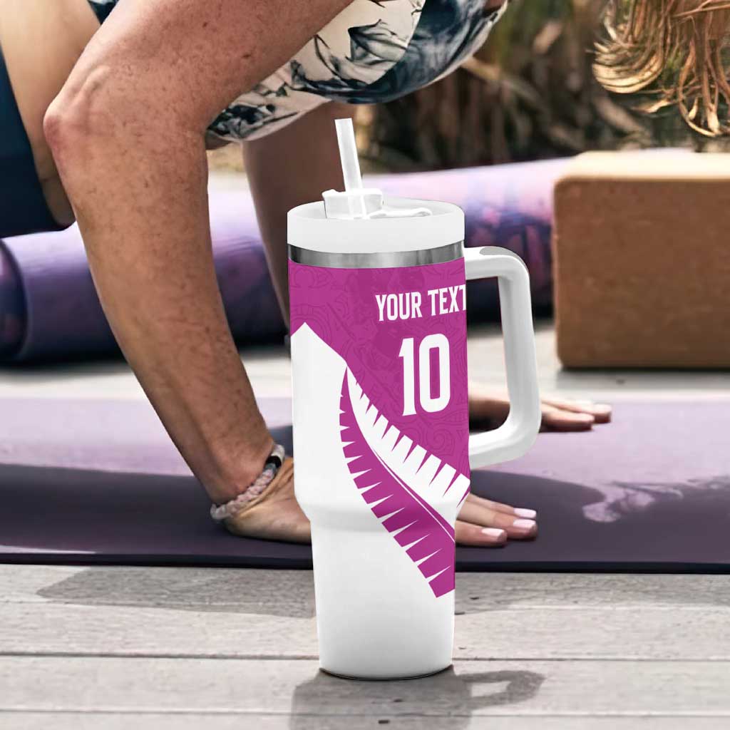 Custom New Zealand Cricket Tumbler With Handle Kiwi Birds Haka Dance Pink Fern Sporty Style LT03 - Polynesian Pride