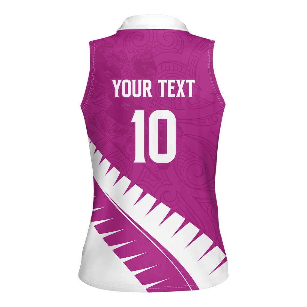 Custom New Zealand Cricket Women Sleeveless Polo Shirt Kiwi Birds Haka Dance Pink Fern Sporty Style LT03 - Polynesian Pride