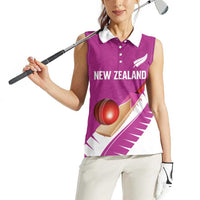 Custom New Zealand Cricket Women Sleeveless Polo Shirt Kiwi Birds Haka Dance Pink Fern Sporty Style LT03 - Polynesian Pride