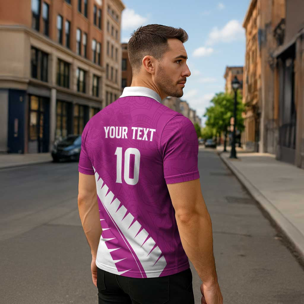 Custom New Zealand Cricket Zipper Polo Shirt Kiwi Birds Haka Dance Pink Fern Sporty Style LT03 - Polynesian Pride