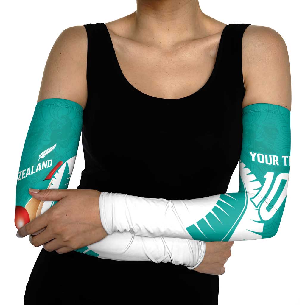Custom New Zealand Cricket Arm Sleeves Kiwi Birds Haka Dance Turquoise Fern Sporty Style LT03 - Polynesian Pride