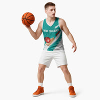 Custom New Zealand Cricket Basketball Jersey Kiwi Birds Haka Dance Turquoise Fern Sporty Style LT03 - Polynesian Pride