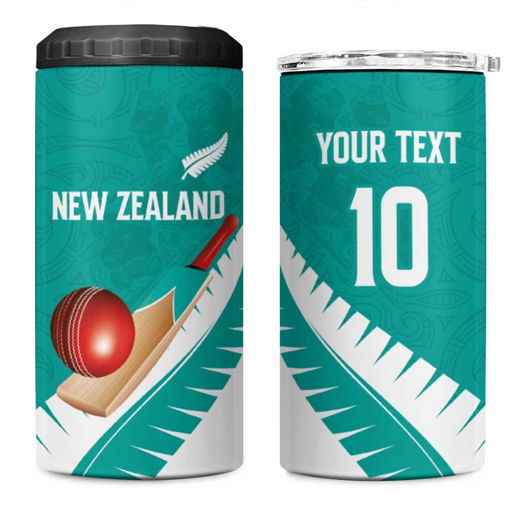 Custom New Zealand Cricket 4 in 1 Can Cooler Tumbler Kiwi Birds Haka Dance Turquoise Fern Sporty Style