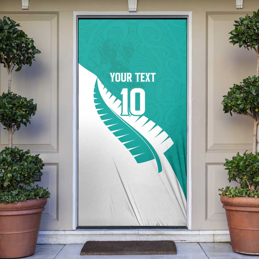 Custom New Zealand Cricket Door Cover Kiwi Birds Haka Dance Turquoise Fern Sporty Style LT03 Turquoise - Polynesian Pride